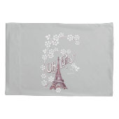 Deep Red Eiffel Tower Illustratie Oh Paris Grey Kussensloop (Achterkant-Links)