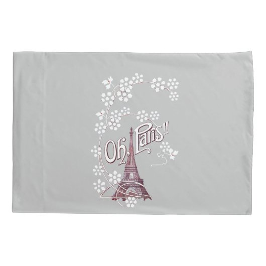 Deep Red Eiffel Tower Illustratie Oh Paris Grey Kussensloop (Achterkant-Links)