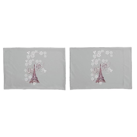 Deep Red Eiffel Tower Illustratie Oh Paris Grey Kussensloop (Voorkant-Set)