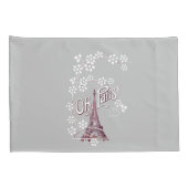 Deep Red Eiffel Tower Illustratie Oh Paris Grey Kussensloop (Achterkant-Rechts)