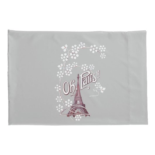 Deep Red Eiffel Tower Illustratie Oh Paris Grey Kussensloop (Achterkant-Rechts)