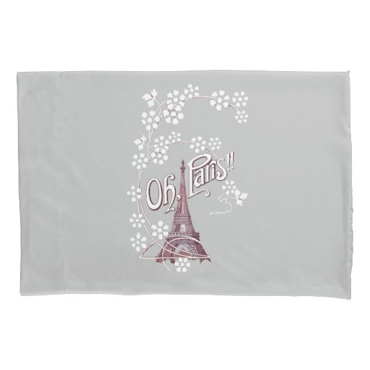 Deep Red Eiffel Tower Illustratie Oh Paris Grey Kussensloop (Voorkant-Links)