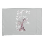 Deep Red Eiffel Tower Illustratie Oh Paris Grey Kussensloop (Voorkant-Rechts)
