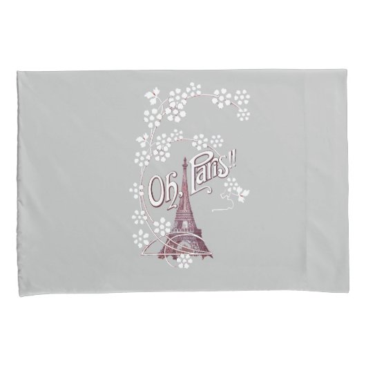 Deep Red Eiffel Tower Illustratie Oh Paris Grey Kussensloop (Voorkant-Rechts)
