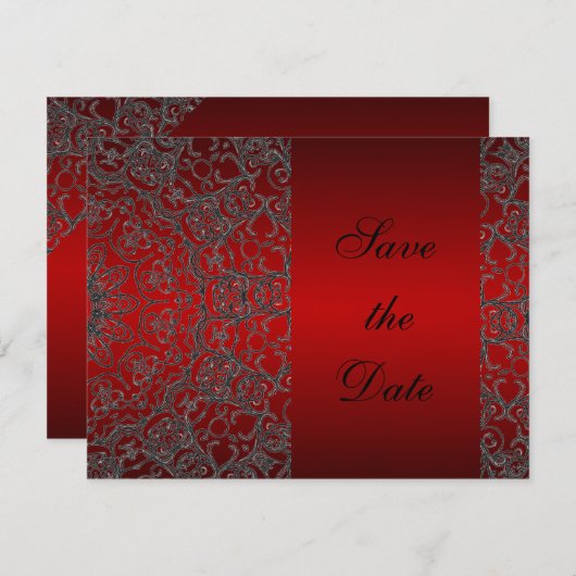 Deep Red Elegant Modern Lace Save the Date (Voorkant / Achterkant)