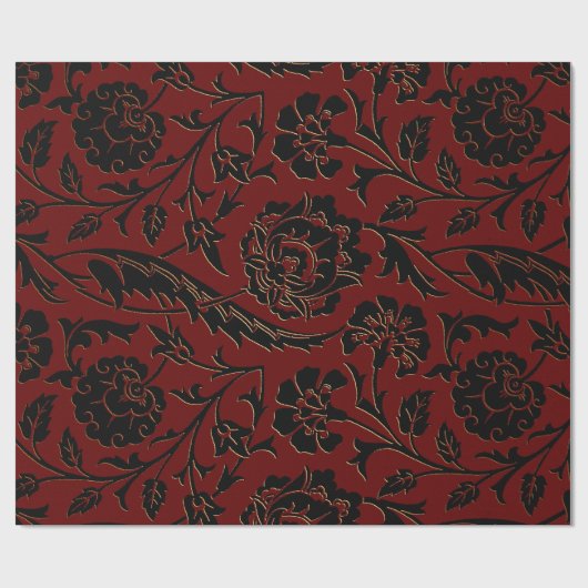 Deep Red en Black Floral Cadeaupapier (Vlak)