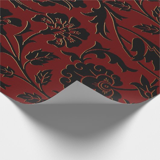 Deep Red en Black Floral Cadeaupapier (Hoek)