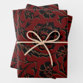 Deep Red en Black Floral Inpakpapier Vel (In situ)