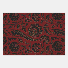 Deep Red en Black Floral Inpakpapier Vel