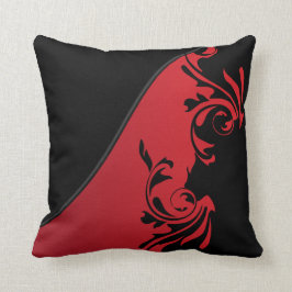 Deep Red en Black Florid Design Kussen