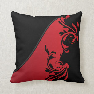 Deep Red en Black Florid Design Kussen