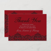 Deep Red en Black Lace Hartelijk dank Bedankkaart (Voorkant / Achterkant)