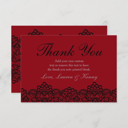 Deep Red en Black Lace Hartelijk dank Bedankkaart (Voorkant / Achterkant)