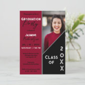 Deep Red en Black Modern Fotoafstudeerfeest Kaart (Staand voorkant)