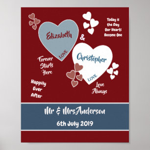 Deep Red en Blue Wedding Sign Poster