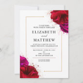 Deep Red en Pink Rose met gouden rand Kaart (Voorkant)