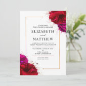 Deep Red en Pink Rose met gouden rand Kaart (Staand voorkant)