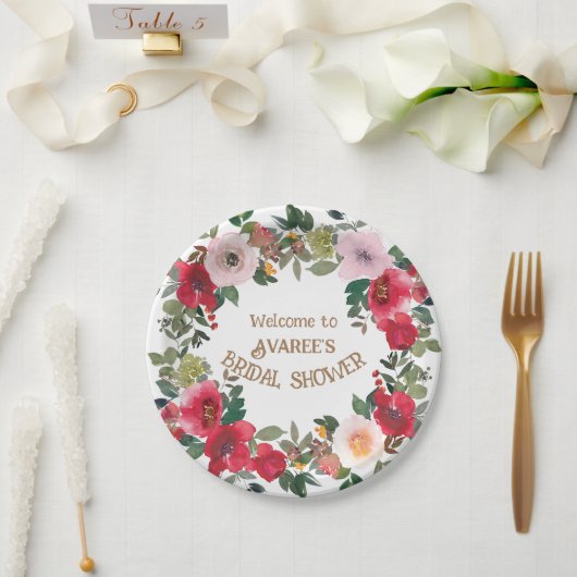 Deep Red en Roze Waterverf Rozen Vrijgezellenfeest Papieren Bordje (Huwelijk)