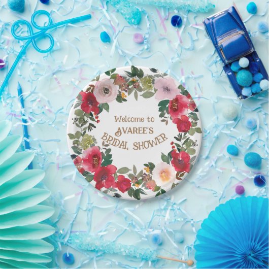 Deep Red en Roze Waterverf Rozen Vrijgezellenfeest Papieren Bordje (Feest)