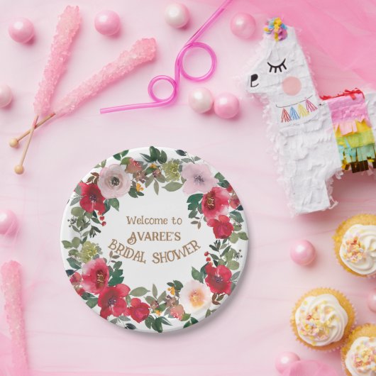 Deep Red en Roze Waterverf Rozen Vrijgezellenfeest Papieren Bordje (Feest)