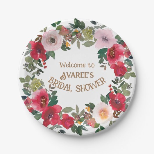 Deep Red en Roze Waterverf Rozen Vrijgezellenfeest Papieren Bordje (Voorkant)