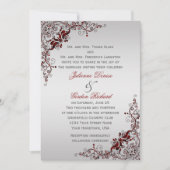  Deep Red en Silver Floral Swirls Bruiloften Kaart (Voorkant)