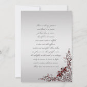 Deep Red en Silver Floral Swirls Bruiloften Kaart (Achterkant)