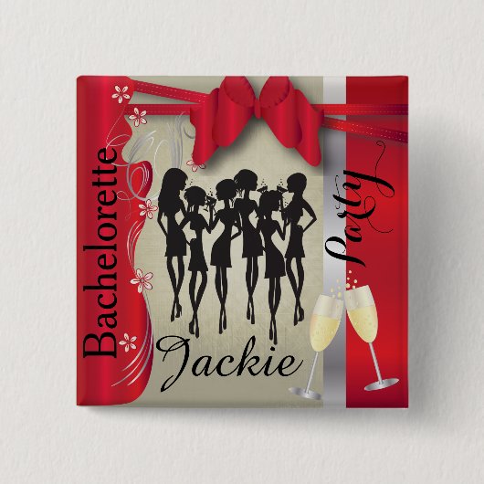 Deep Red en Silver Girls Party Vierkante Button 5,1 Cm (Voorkant)