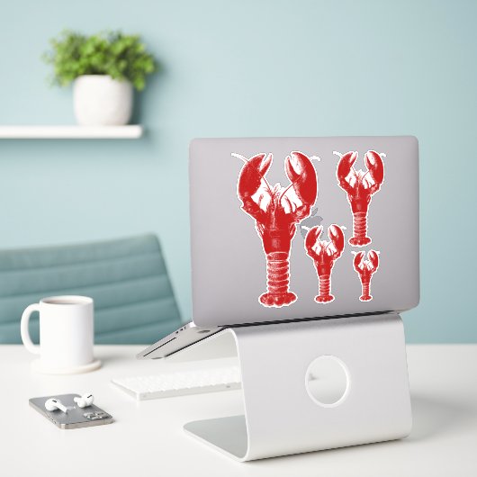 Deep Red en White Lobster Sticker (Laptop op bureau)