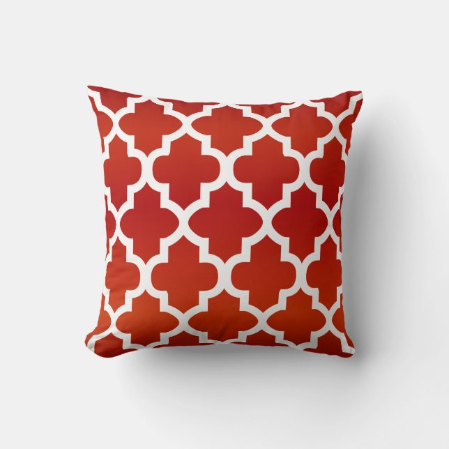 Deep Red en White Quatrefoil Pattern Kussen (Voorkant)