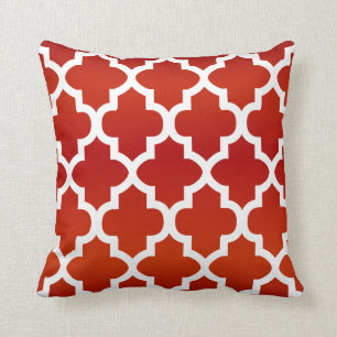 Deep Red en White Quatrefoil Pattern Kussen