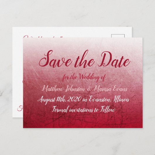 Deep Red Fade Bubbles Save the Date Briefkaart (Voorkant / Achterkant)