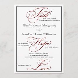 Deep Red Faith Hope Love Script Weduwen Uitnodigin Kaart