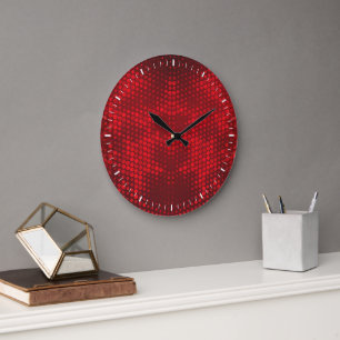 Deep Red Faux Glitter Lights Grote Klok