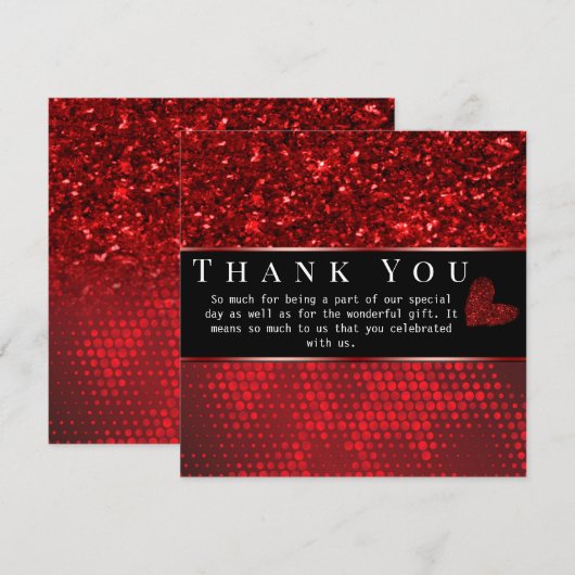Deep Red Faux Glitter Lights Hartelijk dank Kaart (Voorkant / Achterkant)