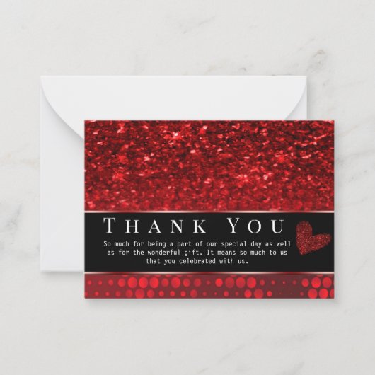 Deep Red Faux Glitter Lights Hartelijk dank Notitiekaartje (Voorkant)