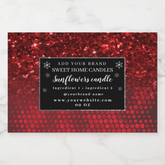 Deep Red Faux Glitter Lights Ingrediënten Voedselcontainer Etiket (Enkel label)