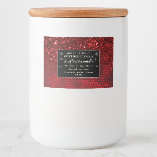 Deep Red Faux Glitter Lights Ingrediënten Voedselcontainer Etiket (Voorkant)