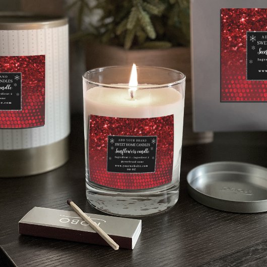 Deep Red Faux Glitter Lights Ingrediënten Voedselcontainer Etiket