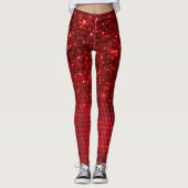 Deep Red Faux Glitter Lights Leggings (Voorkant)