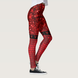 Deep Red Faux Glitter Lights Leggings