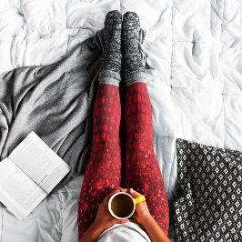 Deep Red Faux Glitter Lights Leggings