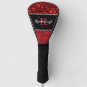 Deep Red Faux Glitter Lights Monogram Naam Golfheadcover (Voorkant)