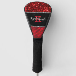 Deep Red Faux Glitter Lights Monogram Naam Golfheadcover