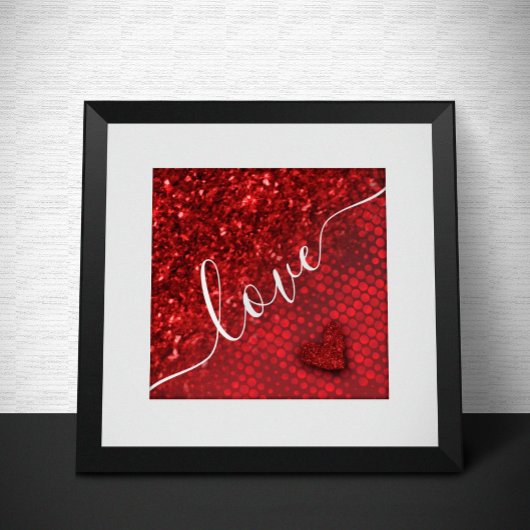Deep Red Faux Glitter Lights Poster
