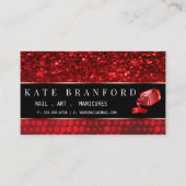 Deep Red Faux Glitter Nail Art Manicure Salon Visitekaartje (Voorkant)