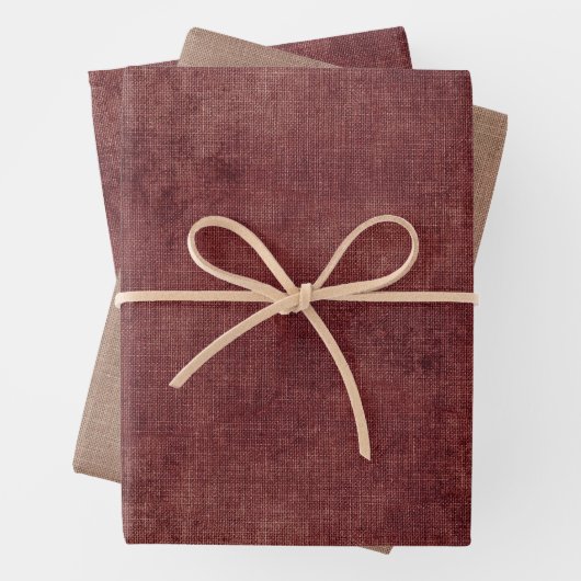 Deep Red Faux Linen Inpakpapier Vel (In situ)