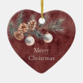 Deep Red Faux Linnen (linnen look) Pine Kegels Keramisch Ornament (Voorkant)