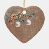 Deep Red Faux Linnen (linnen look) Pine Kegels Keramisch Ornament (Achterkant)