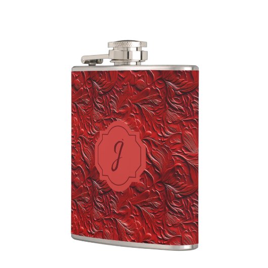 Deep Red Faux Tooled Leather Vinyl  Heupfles (Links)